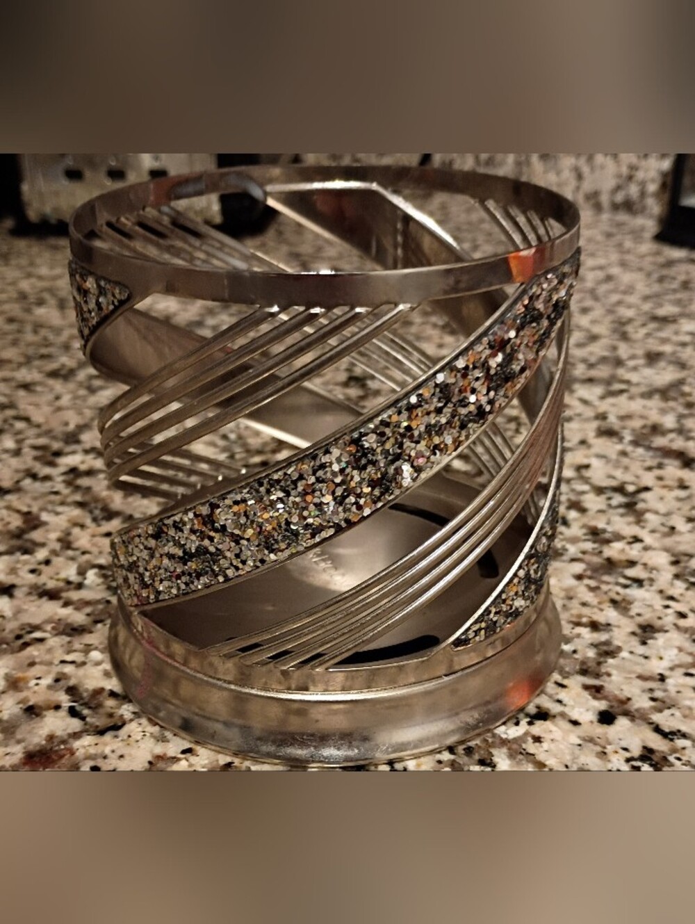 Glitter Spiral Metal Candle Holder - Silver